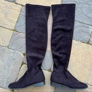 Cityclassified Black Faux Suede Over the Knee Low Heeled Boots Size 6.5